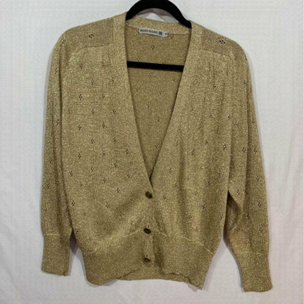 𝅺WOMAN’S RINO ROSSI gold glitter cardigan with nautical buttons. Size medium